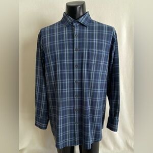 PETER MILLAR Shirt Men’s XL Blue/Green Plaid Long Sleeve Button Up Golf Shirt #